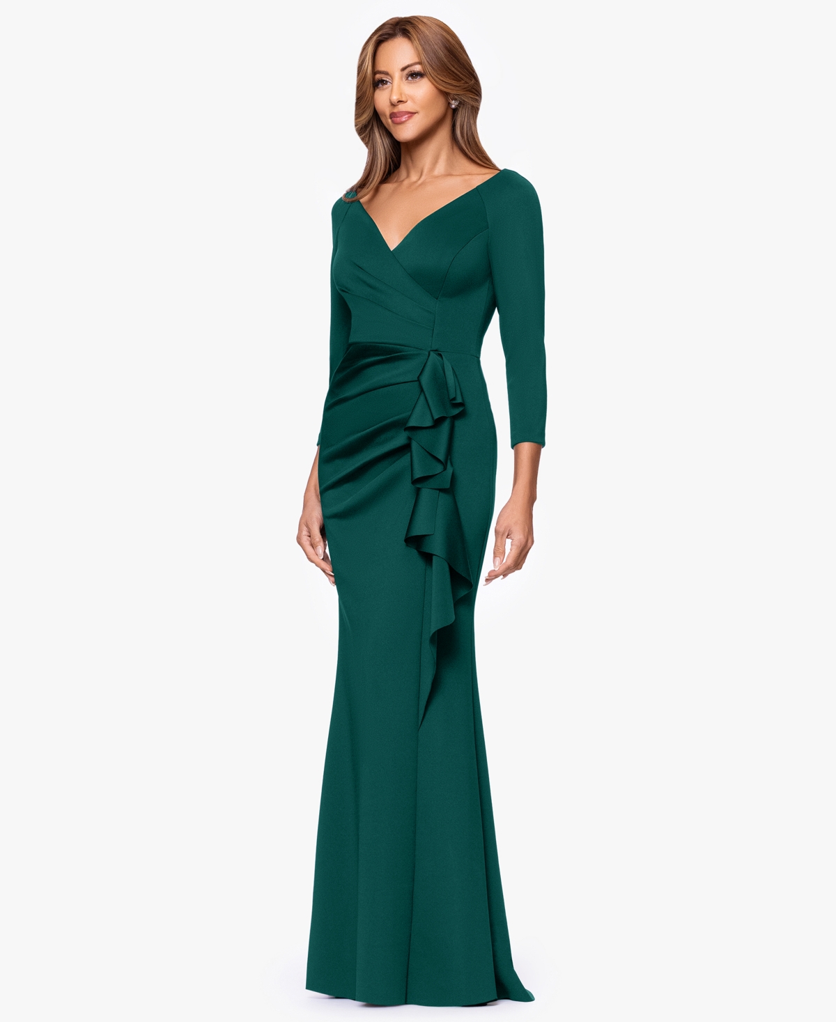 Xscape Petite V-Neck 3/4-Sleeve Dress