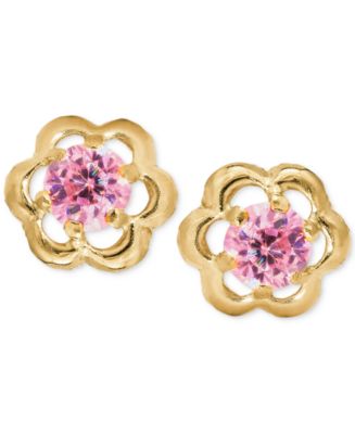 14ky popular Pink Flower Stud Earrings W/screw