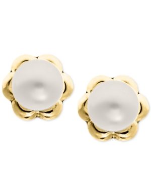 image of Children-s Cultured Freshwater Pearl (4mm) Flower Stud Earrings in 14k Gold