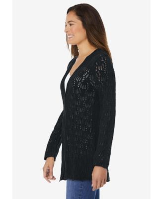 Plus Size Open Front Pointelle Cardigan