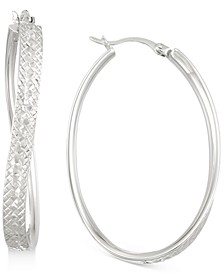 Textured Wavy Oval Hoop Earrings in 14k White Gold Over Sterling Silver
