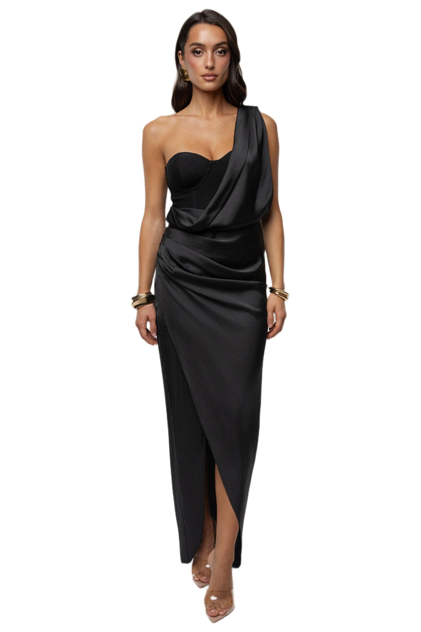 Женское платье JLUXLABEL Draped Radiance Maxi, цвет: Чёрный — фото 1