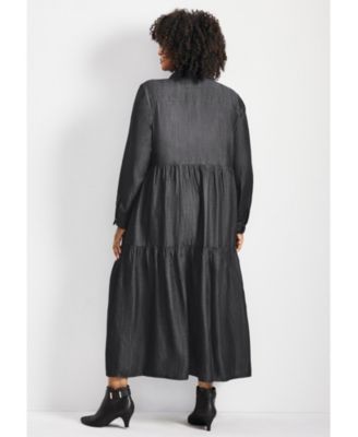 Women's Plus Size Denim Tiered Shirtdress