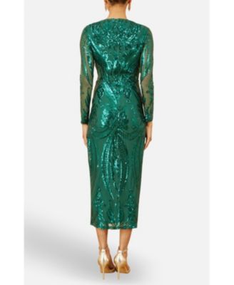 Women's Sequin Midi Long Sleeve Wrap Dress