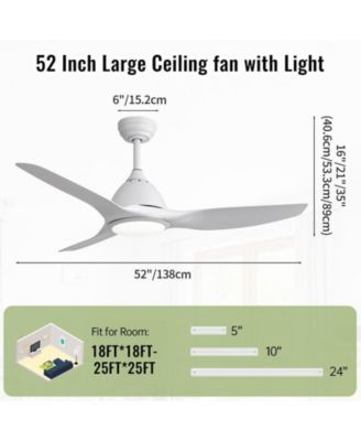 52-inch Modern White 3-Blade Ceiling Fan with Six Speed Remote Control and Timing Function for Indoor