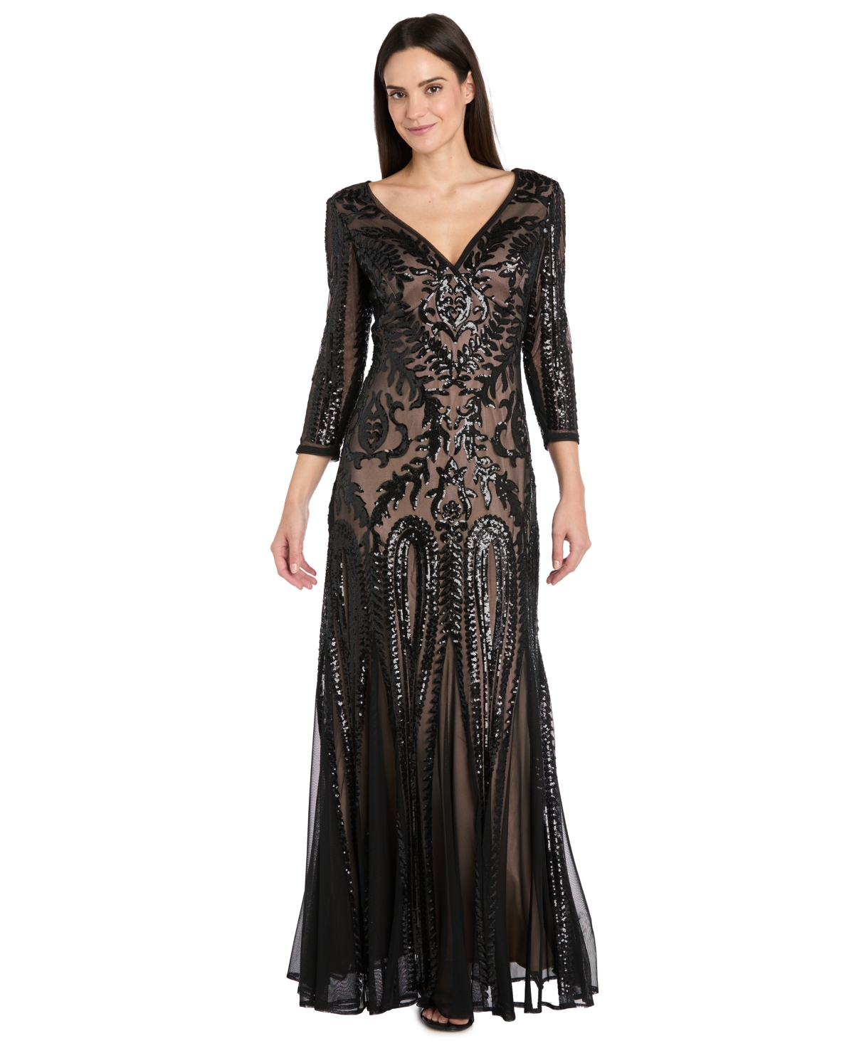 R & M Richards Women's 3/4 Sleeve V-neck Dress In Black