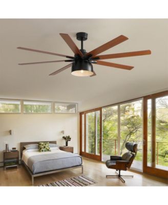 66-inch Modern Black 8-Blade Ceiling Fan with Remote Control and Timing Function