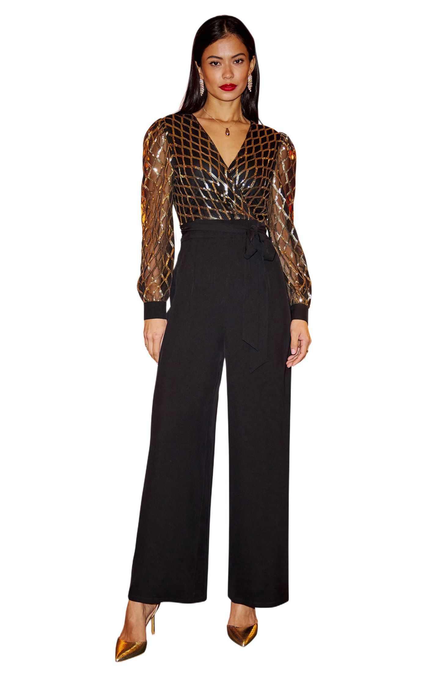Женский комбинезон Yumi Sequin Wrap Over, цвет: Чёрный — фото 1