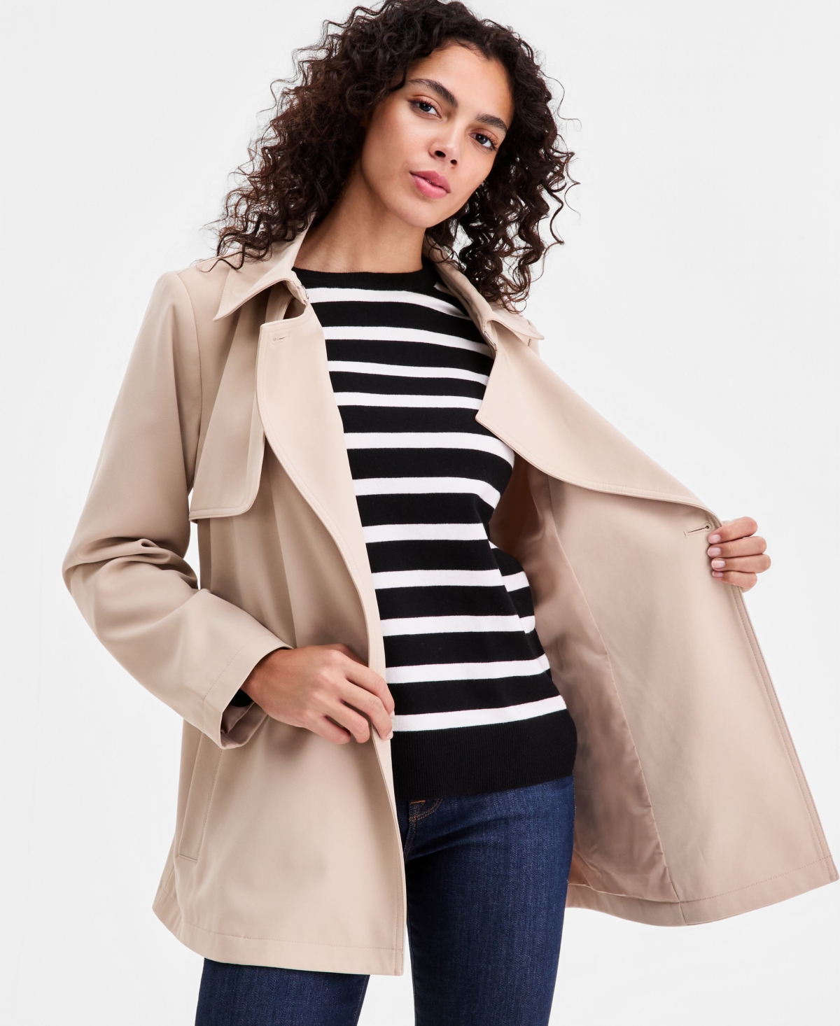 Calvin Klein Women's Short Belted Crepe Trench Coat