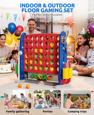Giant 4-in-A Row Game Set for Kids and Adults with Basketball Hoop and Bag