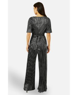 Women's Pleated Jumpsuit With V Neck