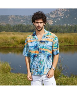 Men's Sky Blue & Pumkin Orange Indie-Block Oversized Shirt