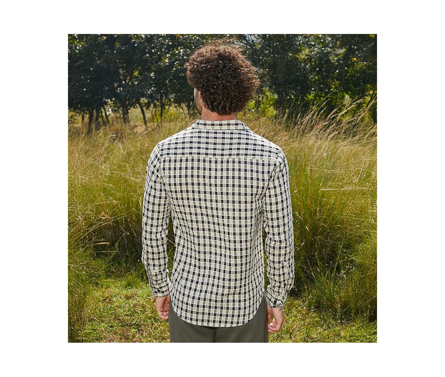 Мужская рубашка Cahoot Campus Sutra Navy Blue & Cream White Glen Check, цвет: Белый — фото 3