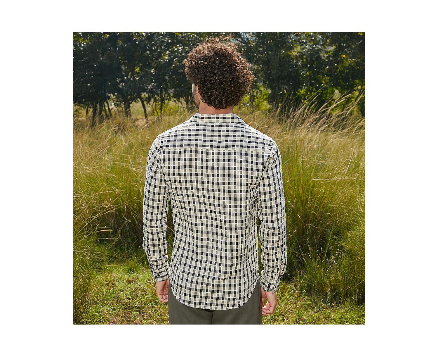 Men's Navy Blue & Cream White Glen Check Shirt