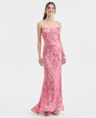 Juniors' Sweetheart-Neck Strapless Sequin Gown 