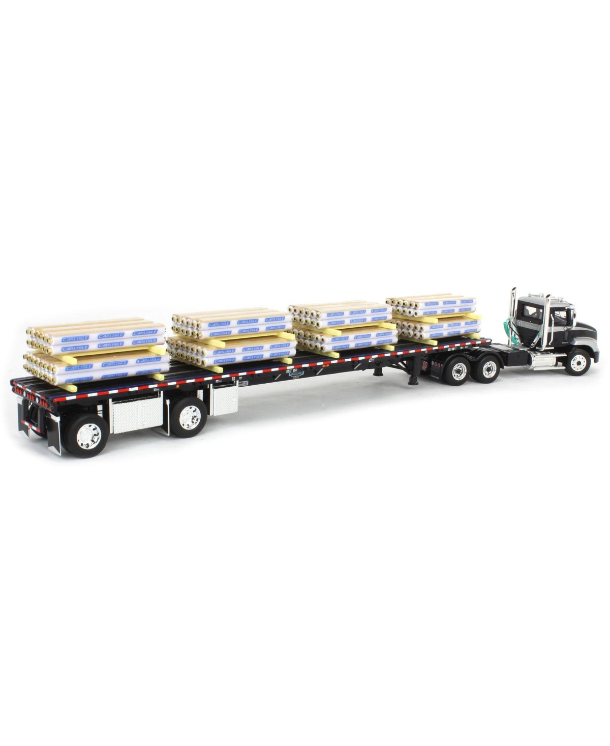 First Gear 1/64 Black Mack Pinnacle w/ 53ft Wilson Trailer & Paper Pallet Load Dcp