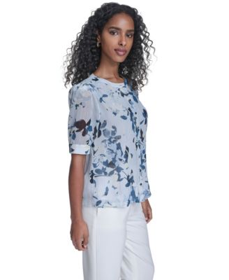 Petite Short-Sleeve Button Front Top