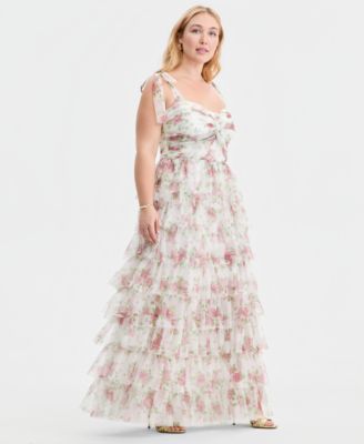 Created for Macy's, Trendy Plus Size Glitter-Dot Tiered Gown