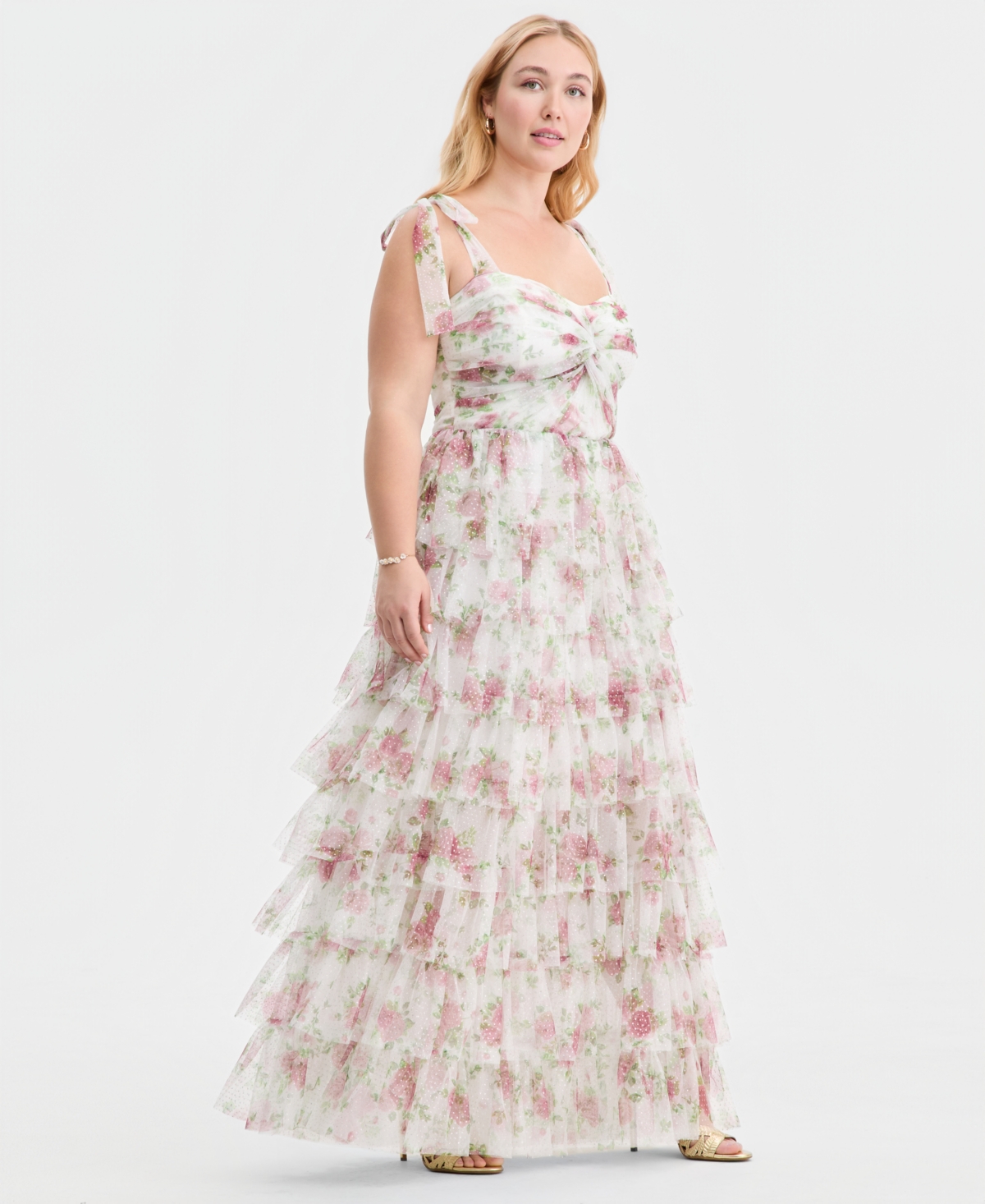 Created for Macy's, City Studios Trendy Plus Glitter-Dot Tiered Gown
