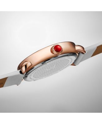 Elegant Women s 40mm Dress Watch – Model 4068, White Satin Leather Band, Rose-Tone Crystal Accents