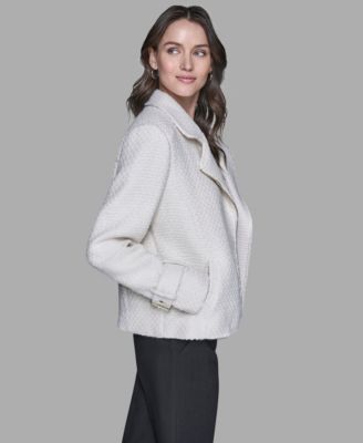 Women's Exposed Zipper Tweed Moto Jacket