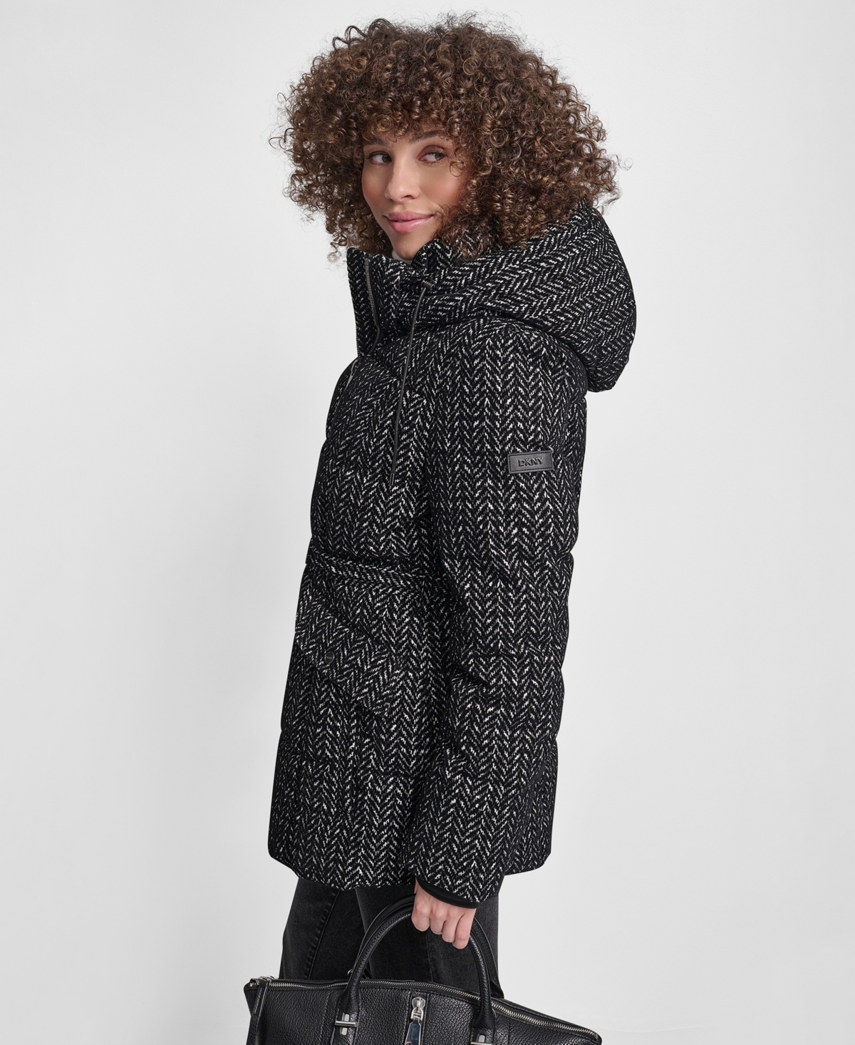 Dkny Women's Belted Hooded Puffer Coat In Black