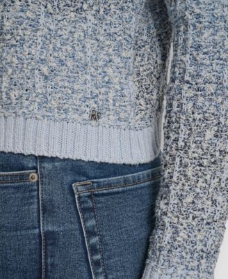 Women's Long-Sleeve Tweed Fringe Trimmed Sweater Jacket