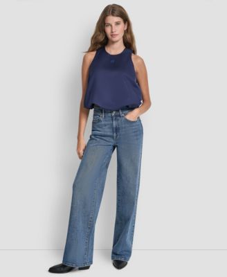 Women's Sleeveless Rhinestone Button Bubble Top