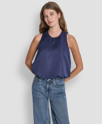DKNY Jeans - Women's Sleeveless Rhinestone Button Bubble Top