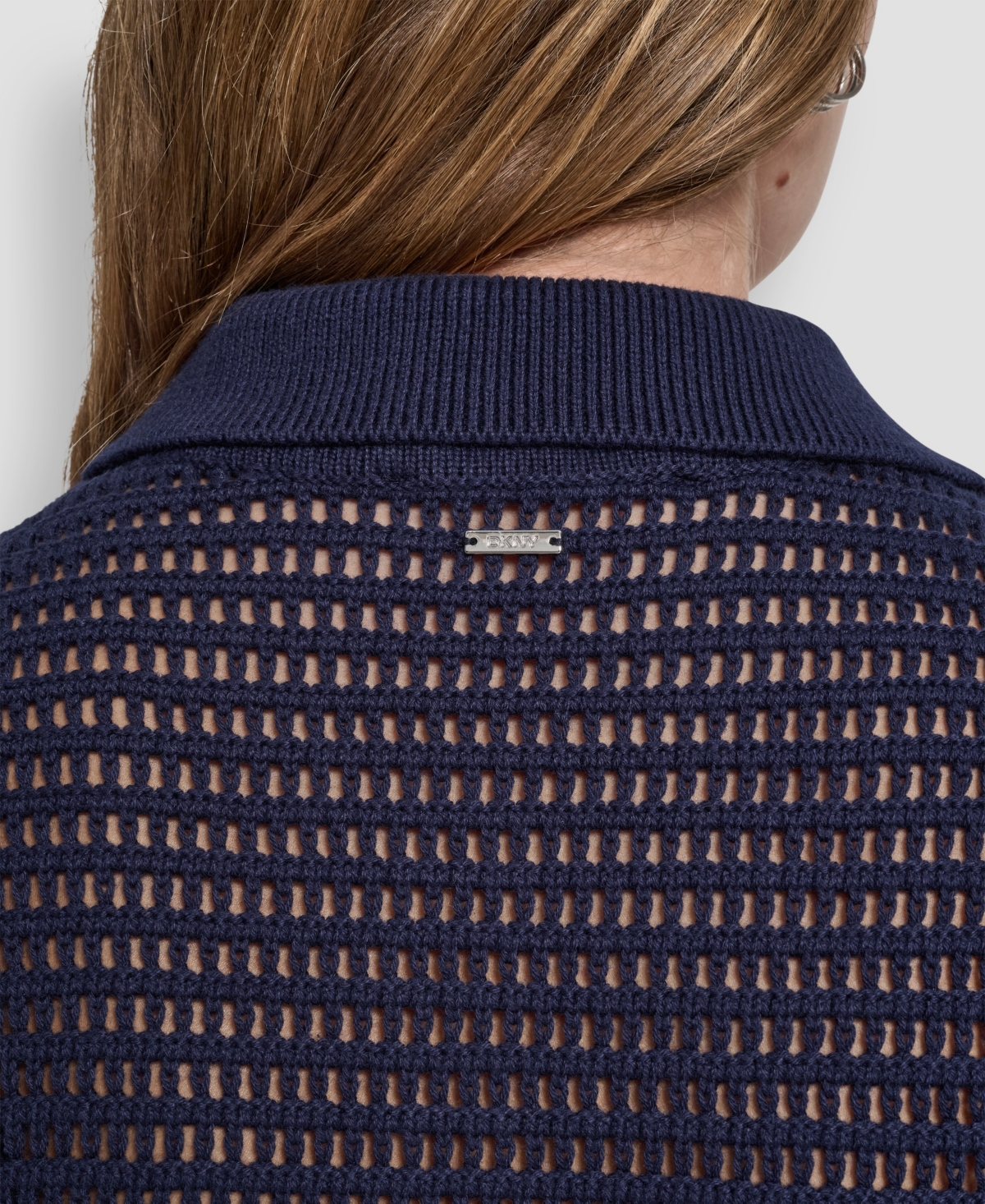 Dkny Jeans Women's Polo Collar Crochet Stitch Short Dress In Blue