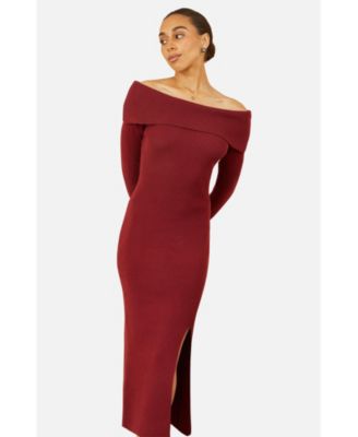 Women's Bardot Knitted Fitted Midi Dress