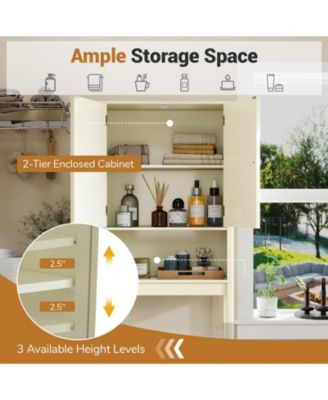 66'' Over the Toilet Storage Cabinet w/Fluted Doors Adjustable Shelf & Bottom Bar