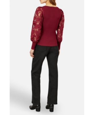 Women's Ribbed Knitted Lace Sleeve Top