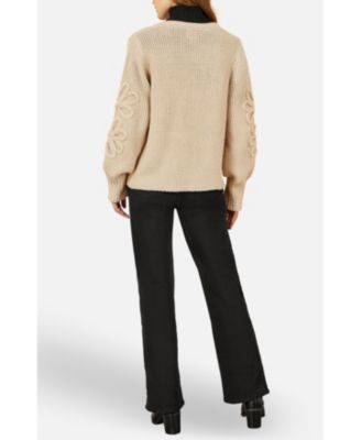 Women's Floral Sleeve Chunky Knit Open Front Long Cardigan Sweater