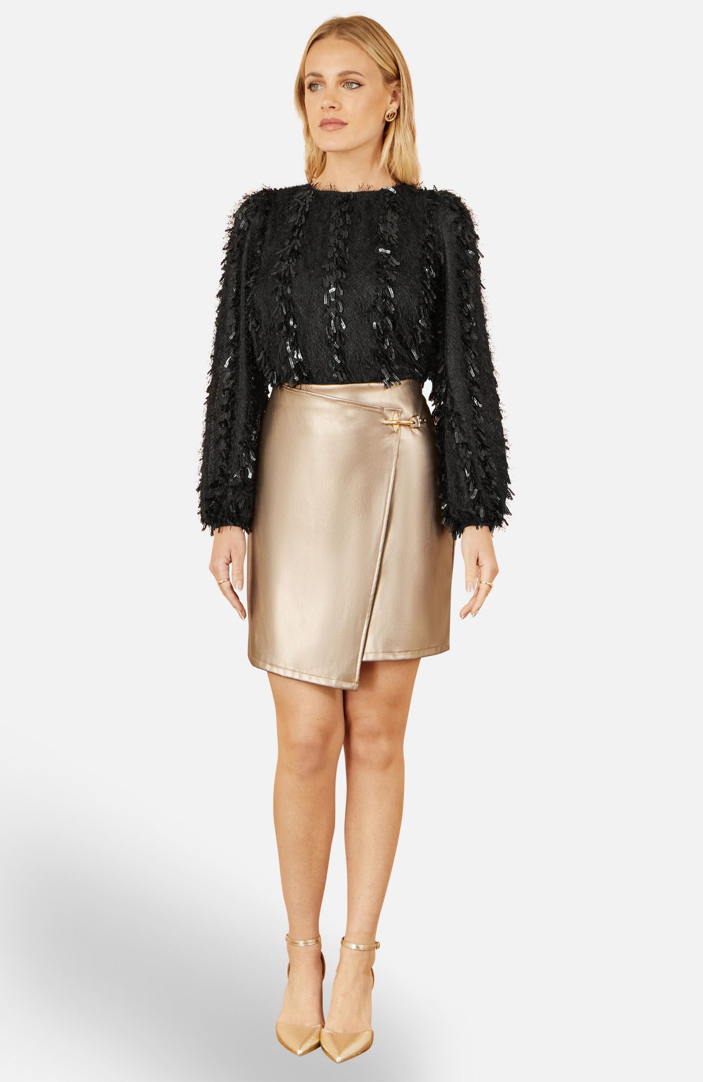 Женский топ Yumi Hanging Sequin Long Sleeve, цвет: Чёрный — фото 4