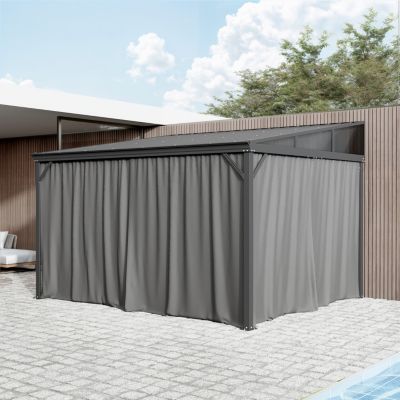 10x12 FT Aluminum Frame Sloped Galvanized Steel Roof Wall Mounted Gazebo Umbrellas & Canopies & Awnings