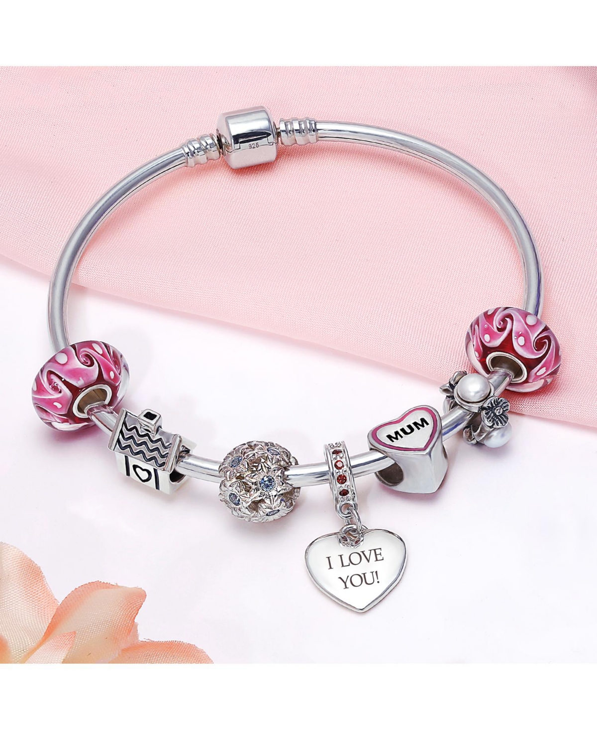 Bling Jewelry Murano Glass Charm Bead Green Red Blue Aqua Wave Swirl Spacer Bracelet