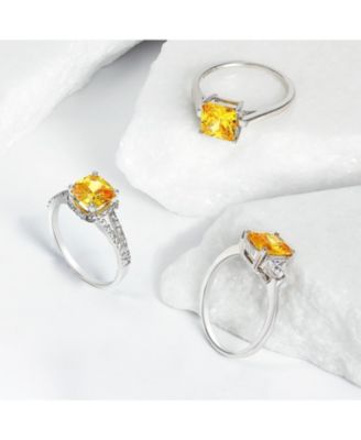 Sterling Silver 3CT Carnary Yellow Princess Cut CZ Promise Ring with Trillion Side Stones