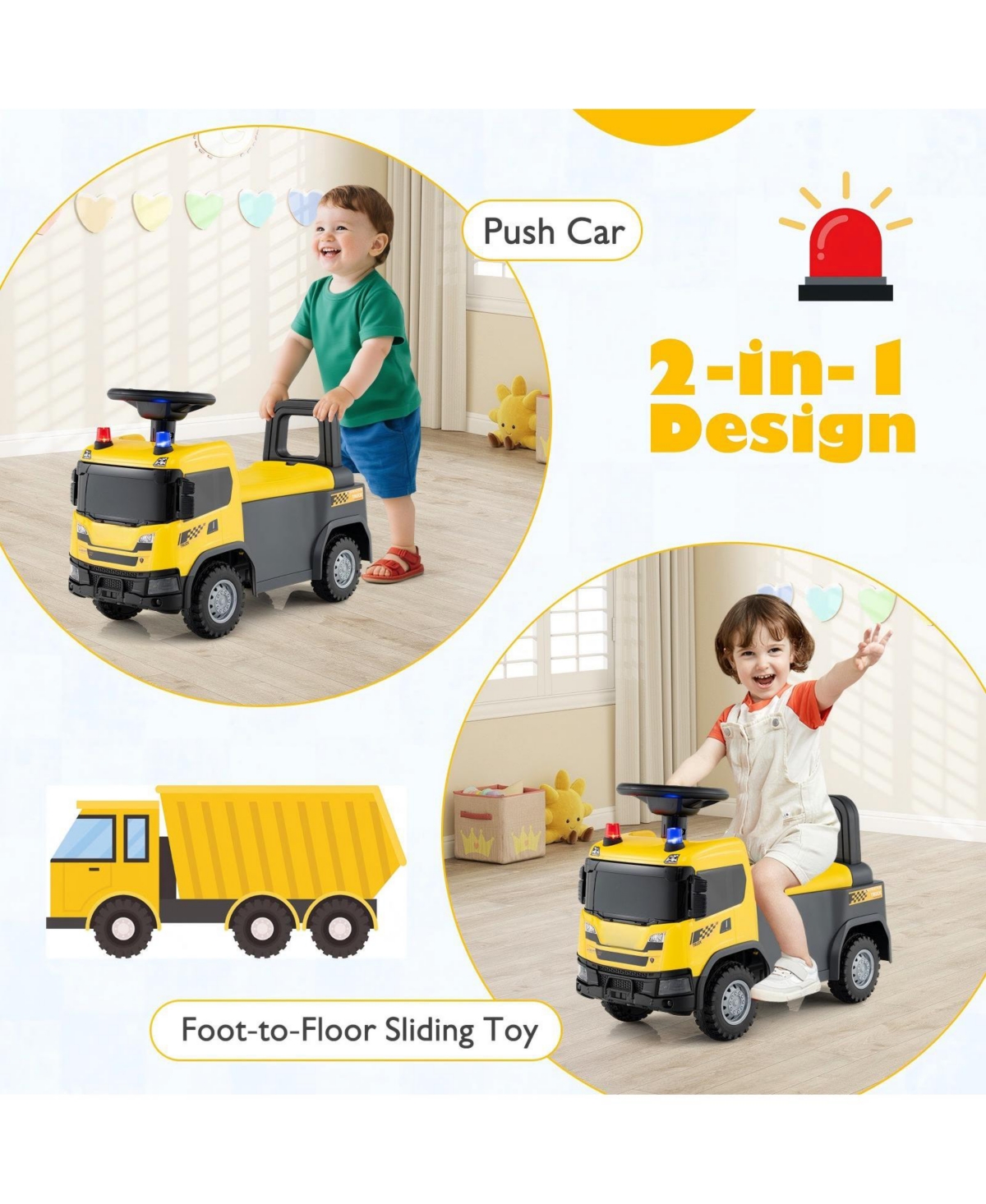 Hongge Kids Ride On Police Push Car With Lights Sounds And Under Seat Storage