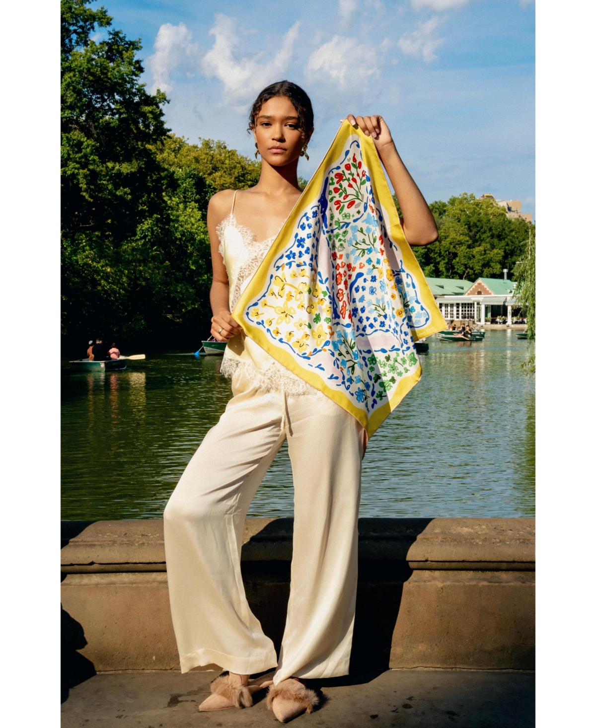 Jessie Zhao New York Women's Yellow Garden Double Sided Silk Scarf