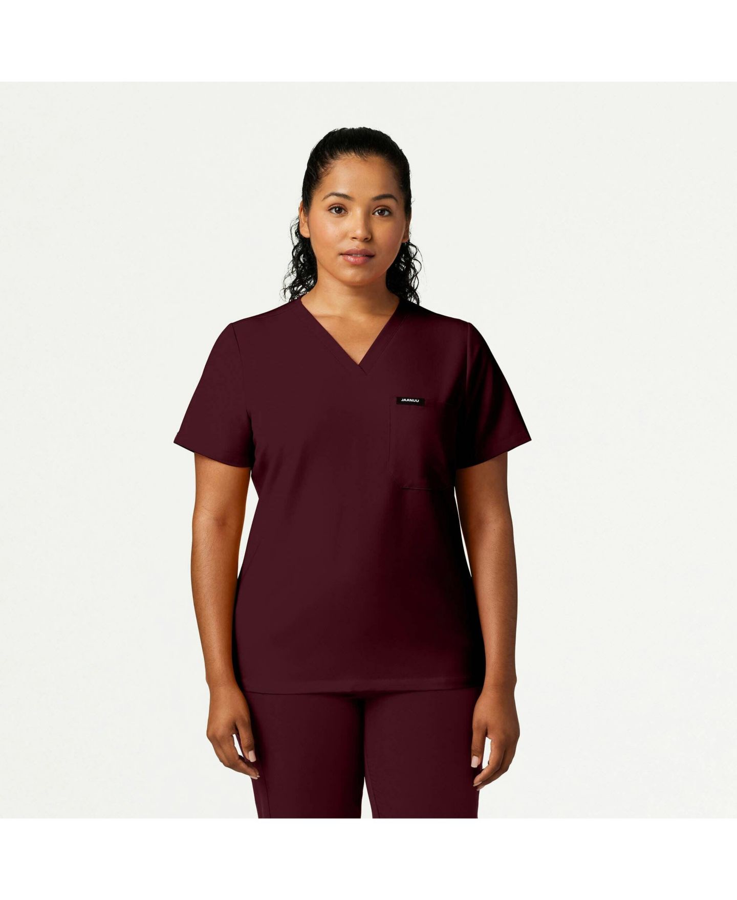 Женский топ Jaanuu Rhena 1-Pocket Slim V-Neck Scrub, цвет: Бордовый — фото 5