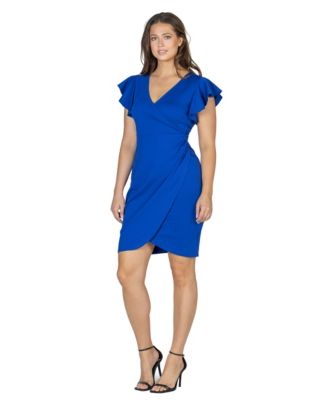 Petite V-Neck Ruffle Sleeve Knee Length Dress