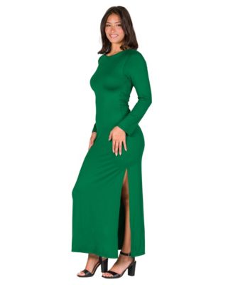 Petite Long-Sleeve Side Slit Fitted Maxi Dress
