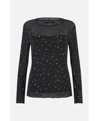 Women's Mesh Star Print Long Sleeve Top