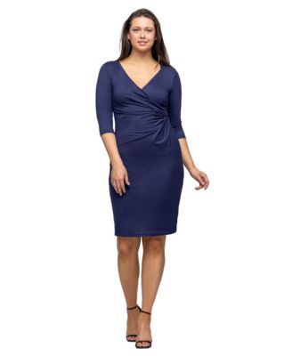 Petite V-Neck Faux Wrap Knee Length Dress