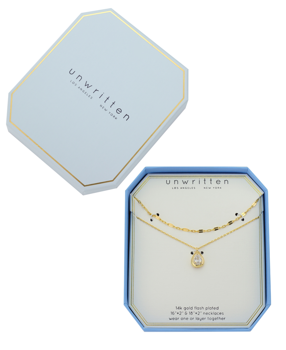 Unwritten Gold Plated Cubic Zirconia Teardrop Flat Oval Necklace Set In Gold