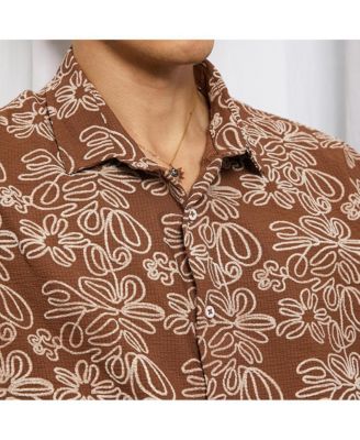 Men's Mocha Brown Floral-Lined Oversized Shirt
