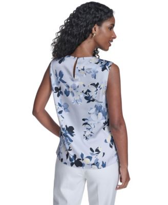 Women's Printed Sleeveless Charm Back Keyhole Top