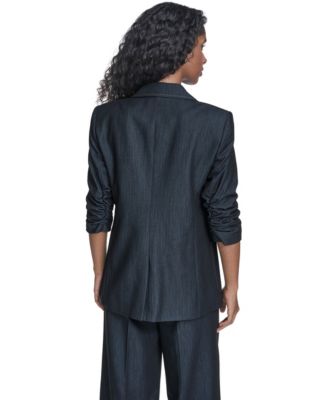 Women's Faux Denim One-Button Jacket