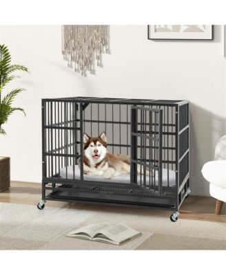 38'' Foldable Heavy-Duty Metal Dog Cage W/ Lockable Rolling Casters